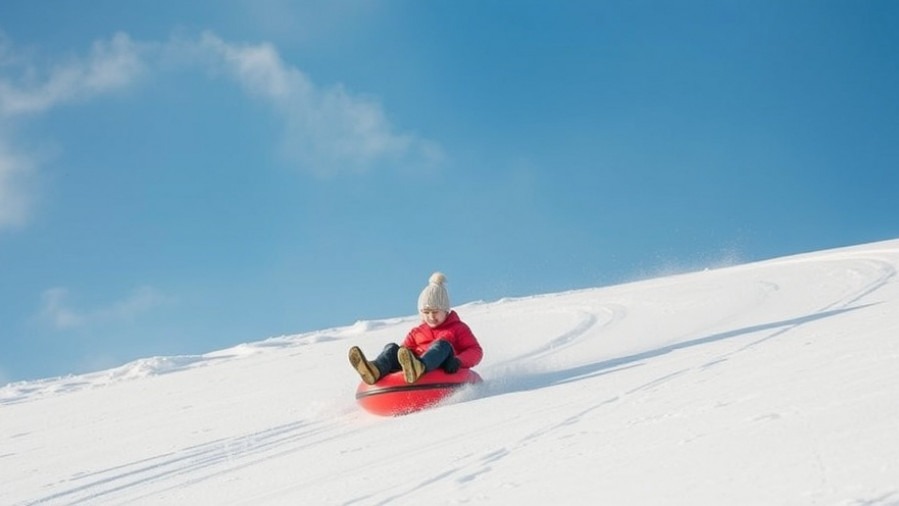 Kids sledding down a snowy hill during winter, highlighting winter sports risks.
