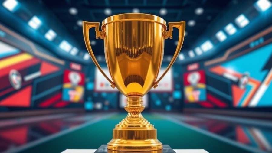 Stunning golden trophy symbolizing college football playoffs with dynamic sports graphics.