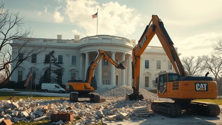Excavator demolishing East Wing of the White House for historical preservation amid White House changes.