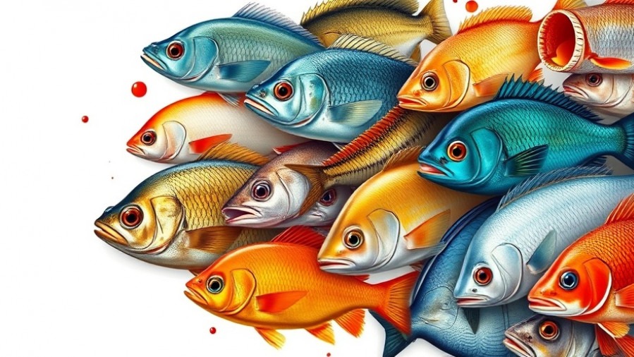 Vibrant digital illustration of fish highlighting healthy aging nutrition for brain health.