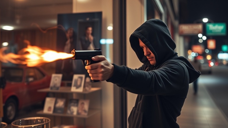 Dramatic scene of a man in a black hoodie firing a handgun, Nacogdoches Road shooting.