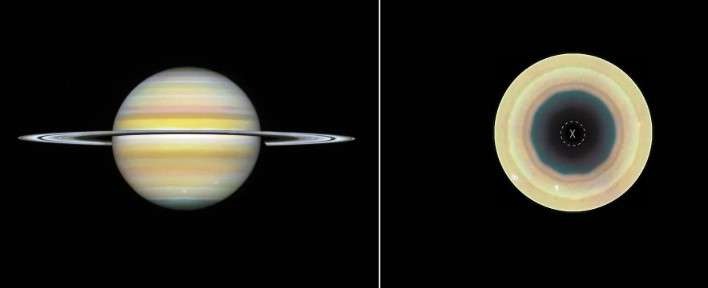 NASA discovery showing detailed Saturn atmosphere and south pole visuals.