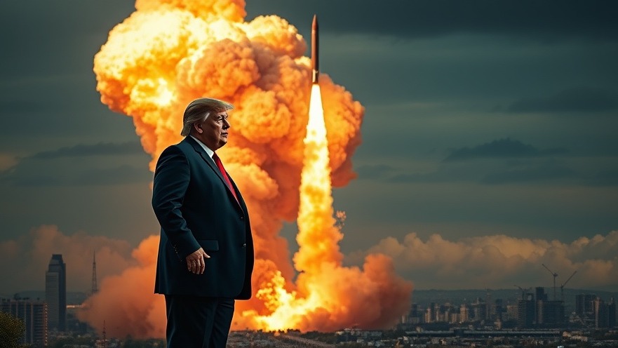 Trump standing in front of a dramatic missile launch, representing breaking national news.