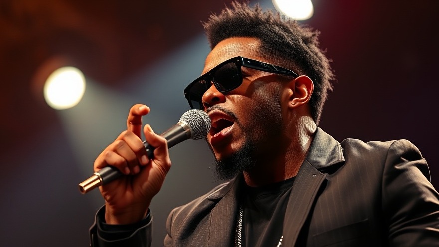 Stylish black man Sean Combs passionately performing on stage, highlighting celebrity trials.