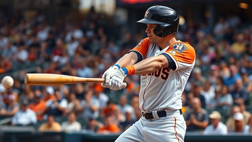Astros Opening Day victory: Player batting with intense focus, cheering fans in background.
