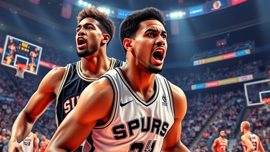 NBA game highlights featuring two SPURS players in action, vibrant arena backdrop.