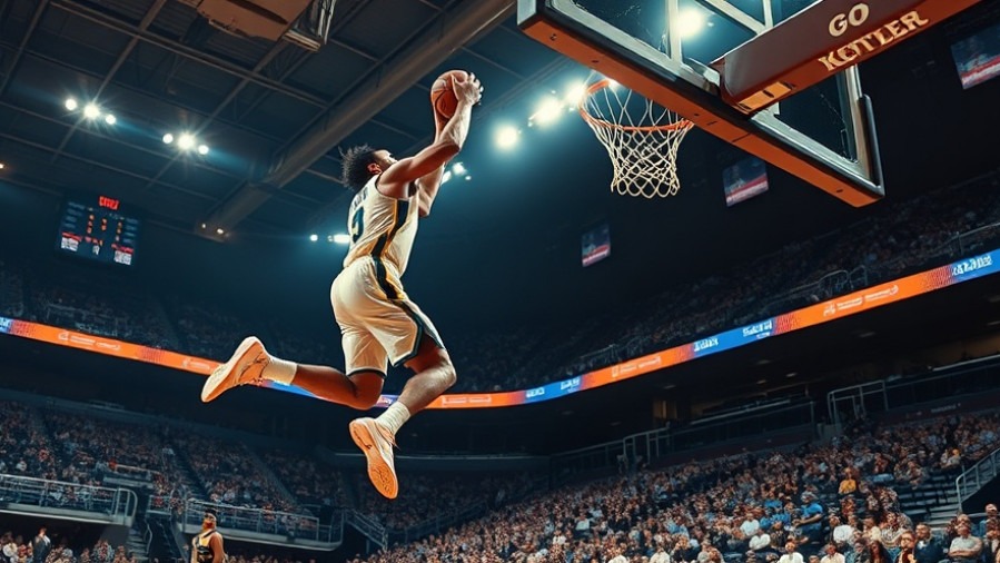 Dynamic NBA highlights featuring a player executing a powerful slam dunk.