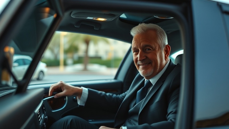 A wealthy man exiting a limousine, highlighting Texas income thresholds and wealth disparity.