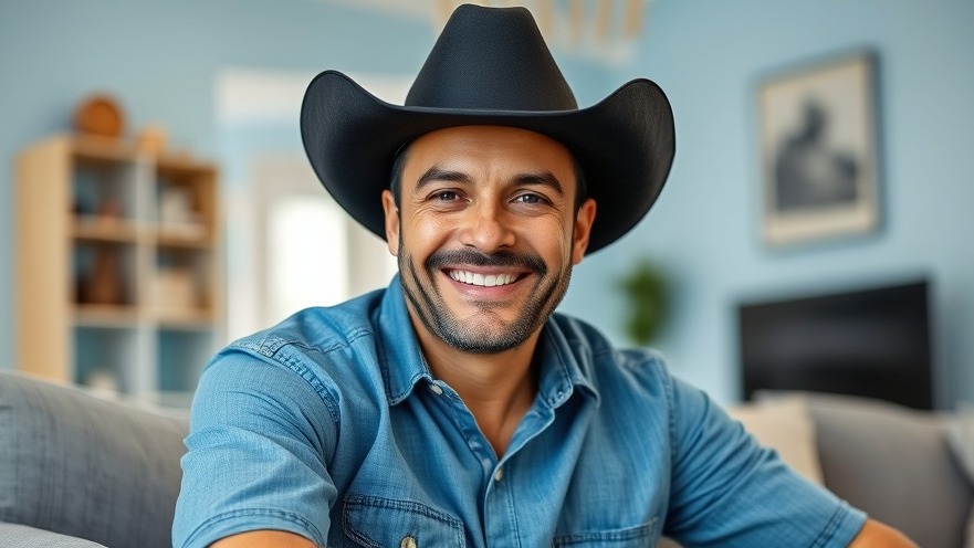 Smiling man in blue shirt and cowboy hat, showcasing artist commitment and fan experience.