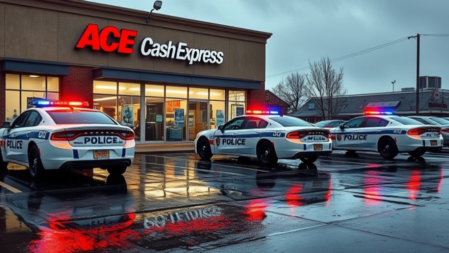 Police vehicles with lights at ACE Cash Express; Houston crime news scene.
