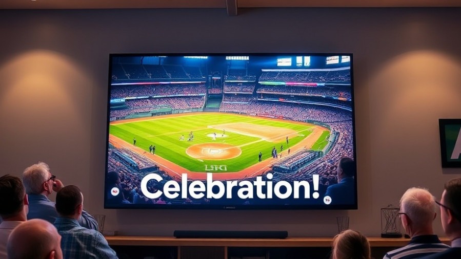 Excited crowd and players on TV during MLB standings celebration in vibrant lighting.