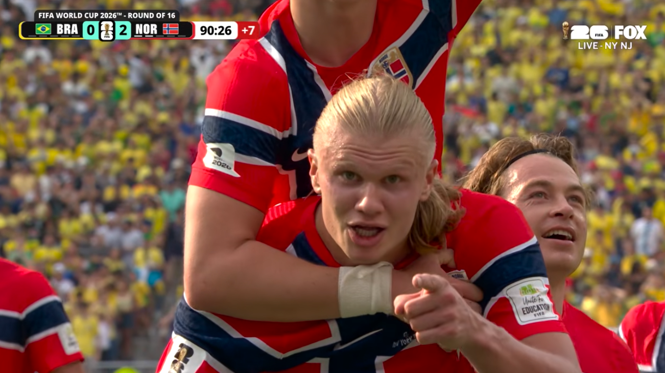 Erling Haaland focus during chaos in split-screen sports scene
