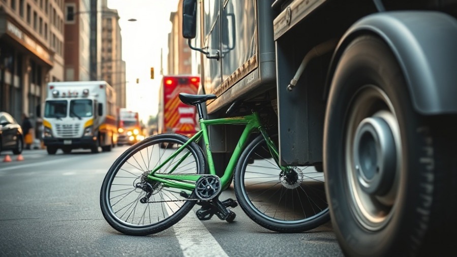 Urban collision scene highlighting pedestrian safety in Austin, with a bicycle under a truck.