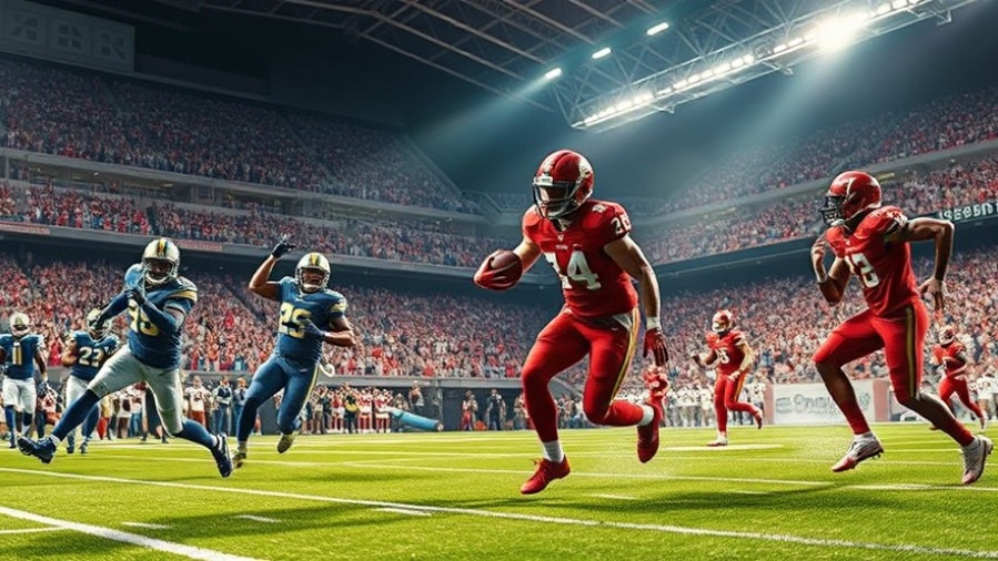 Dynamic college football action shot with vibrant stadium atmosphere.