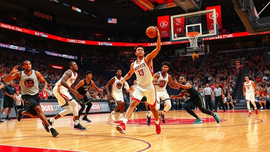 Intense Houston Rockets playoffs vs Golden State Warriors game action with vibrant crowd.