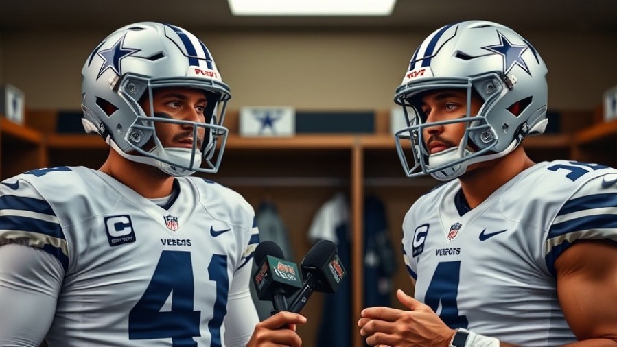 Dallas Cowboys players in locker room, engaging in focused interviews on team dynamics.