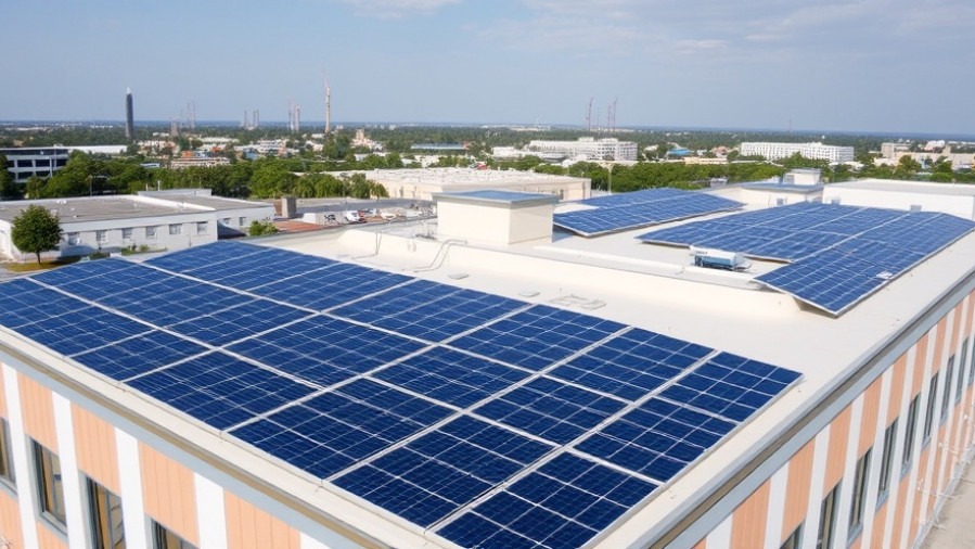 Solar panels on a commercial building roof supporting the community solar program in Austin.