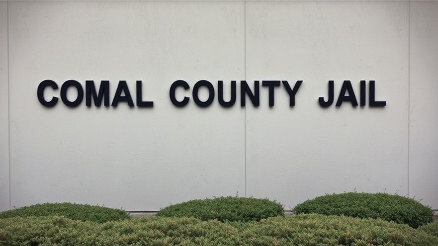 Comal County Jail sign highlighting community engagement solutions amid inmate population increase.