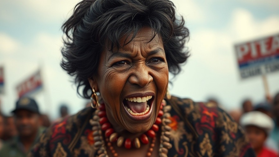 Old angry Maxine Waters discussing current events in USA, highlighting breaking national news.