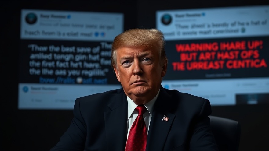 Trump warning to Iran displayed on social media post with serious man in suit.
