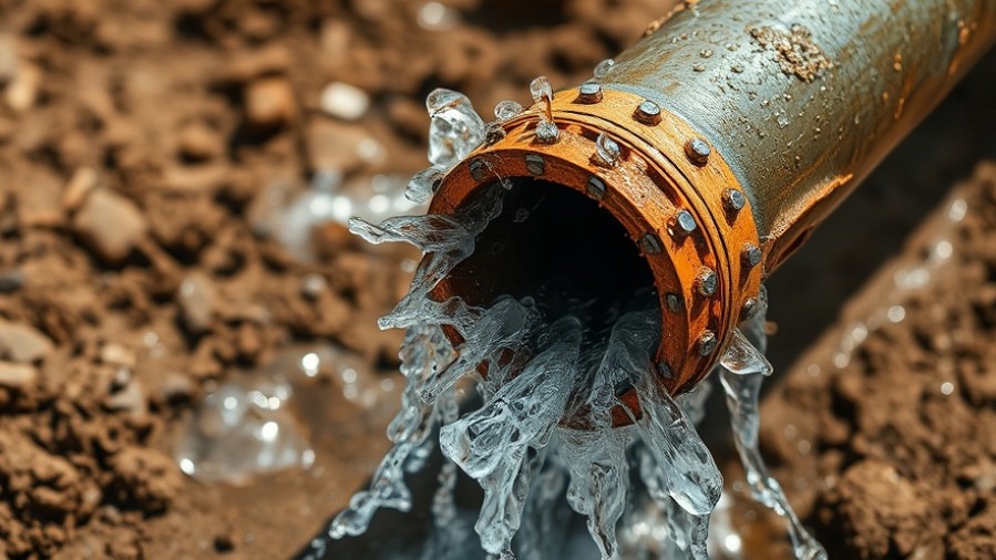 Detailed close-up of a damaged pipe spraying water, highlighting Austin public works news.