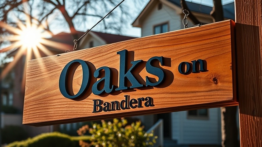 Photorealistic image of 'Oaks on Bandera' sign, showcasing San Antonio water news context.