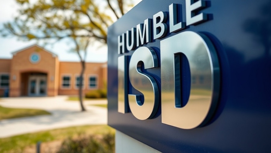 Humble ISD sign in a school setting, highlighting Texas education policies on school safety.