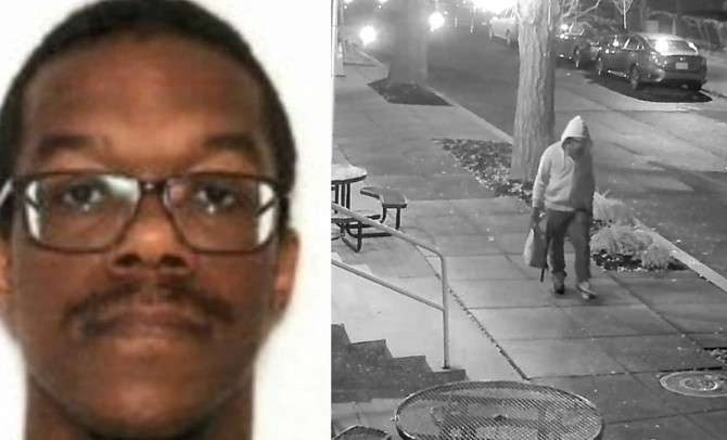 Surveillance footage of hoodie-clad person carrying bag, breaking US news.