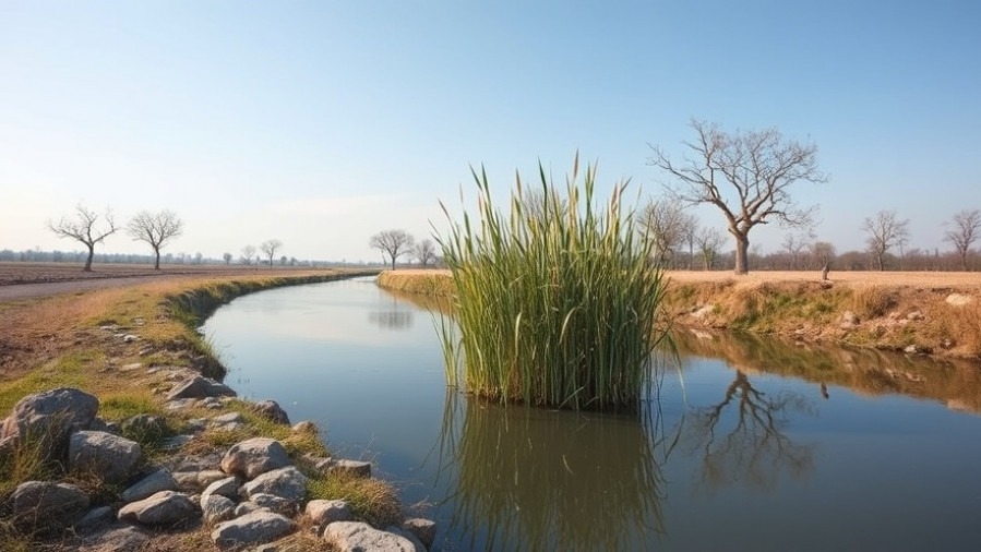 Peaceful rural waterway showcasing Guadalupe bass conservation efforts and Arundo control initiatives.