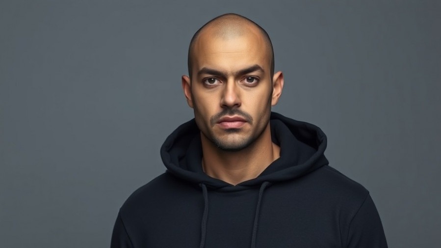 Photorealistic bald Hispanic man in a hoodie, reflecting San Antonio local news.