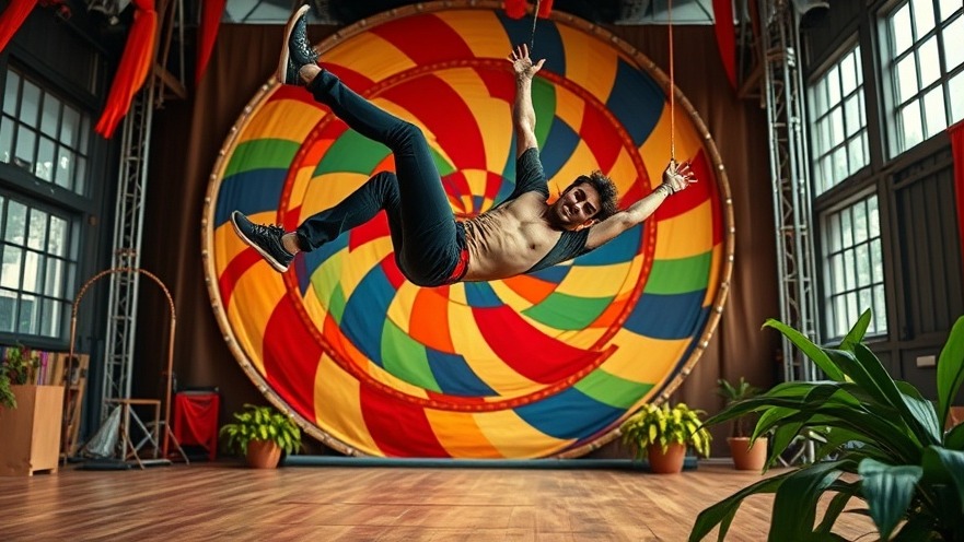 Dynamic circus performer showcasing acrobatic stunt at UniverSoul Circus, vibrant entertainment in Houston.