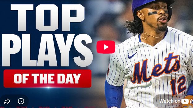 MLB Top Plays Ranked, Mets player during a game with text highlight.