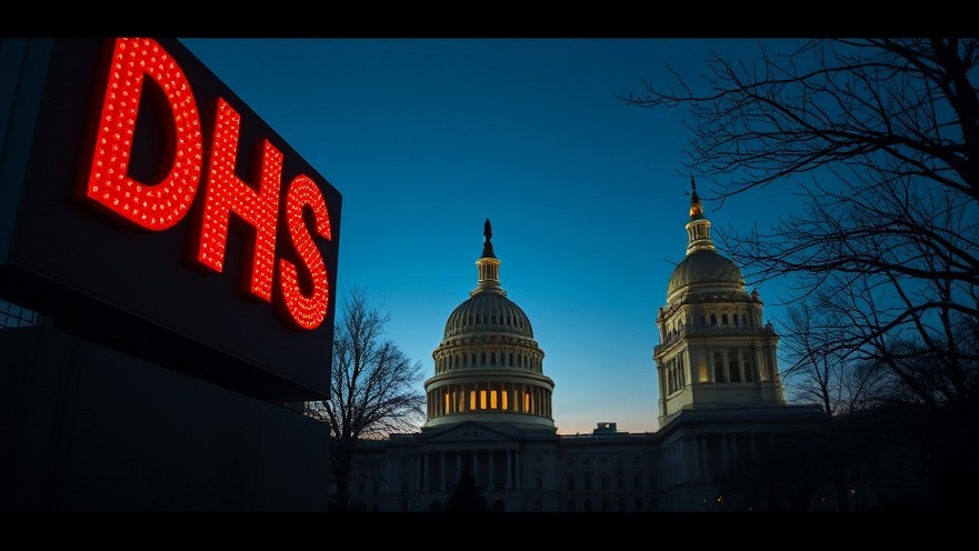 DHS sign near U.S. Capitol at dusk, highlighting national security and bipartisan cooperation.