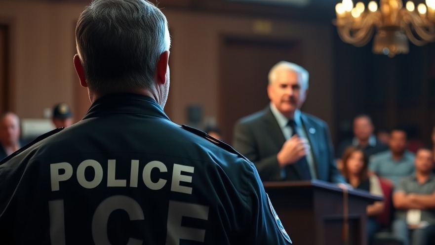 ICE officer juxtaposed with speaker highlights border policy USA amid current events.