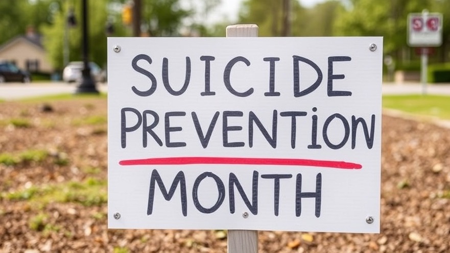 Sign promoting Suicide Prevention Month, highlighting mental health initiatives in community support.