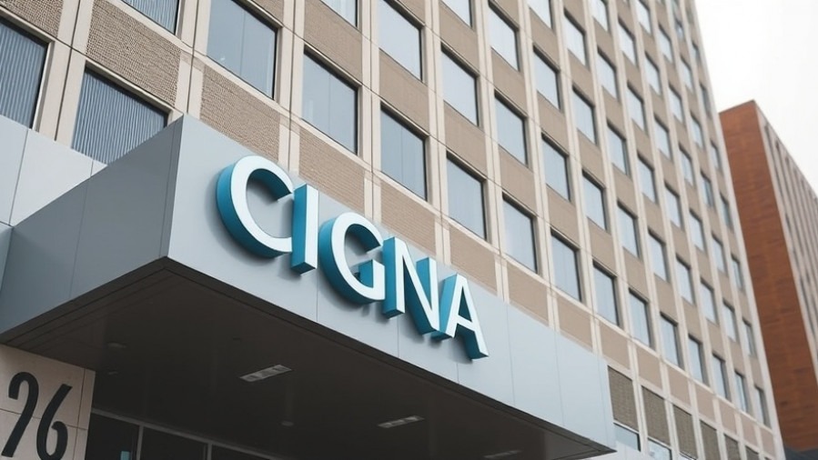 Cigna Healthcare logo on Baptist Health System hospital facade, photorealistic minimalist style