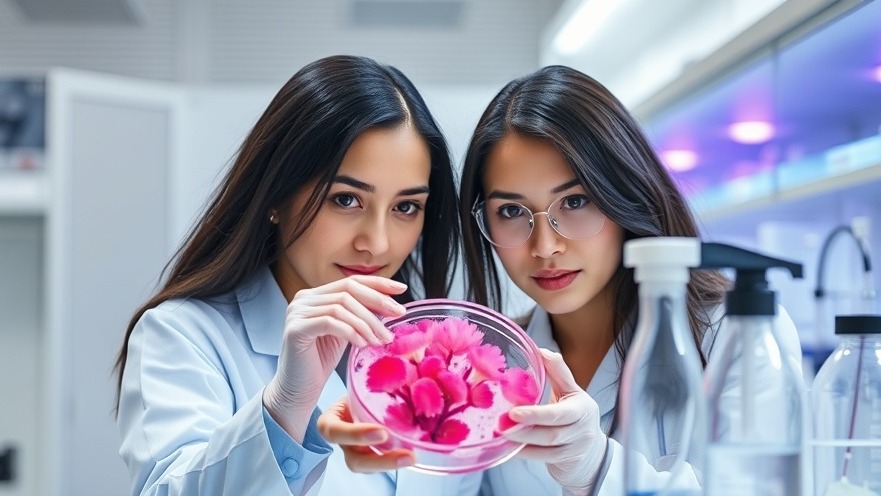Female scientists studying vibrant fungus for ancient fungi cancer research in a modern lab.