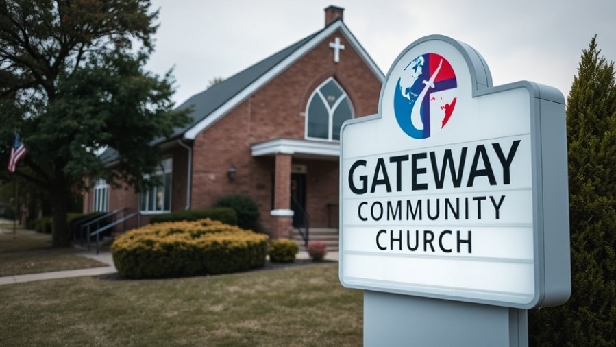 Gateway Community Church sign highlighting public servant impersonation in local news incidents.
