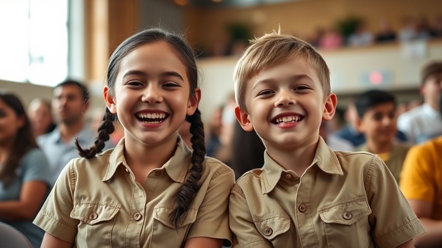Joyful siblings showcasing healthy relationships and empathy at an event.