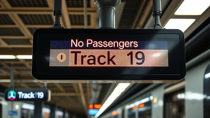 Digital train display reads 'No Passengers' at modern station in Long Island Rail Road strike.