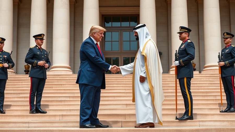 Trump MBS visit showcasing handshake on steps, highlighting Saudi investment in US.