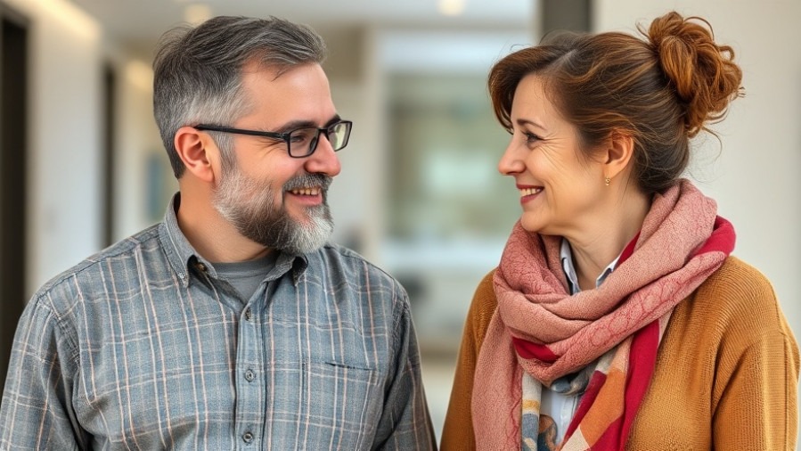 Middle-aged couple discussing holistic wellness and mental health support.