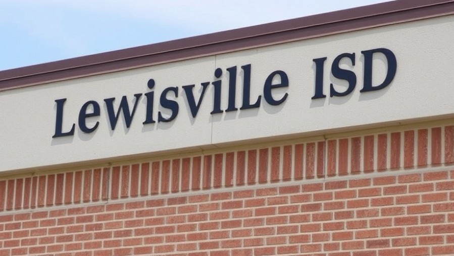 Lewisville ISD sign on building highlighting Dallas school district finances.