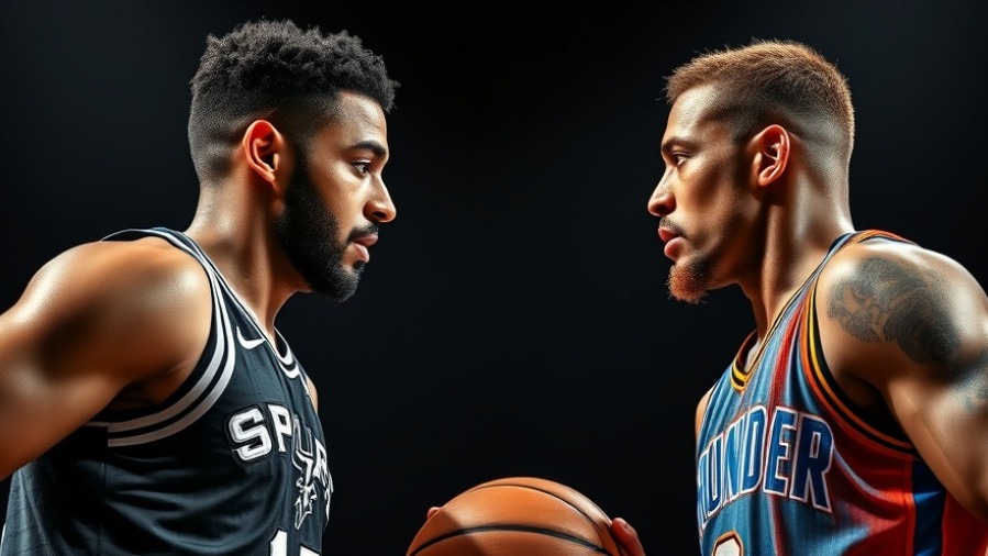 Intense Spurs vs Thunder recap featuring dynamic players in vibrant jerseys.