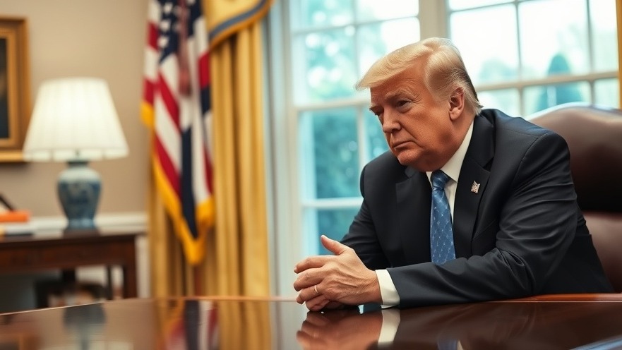 Serious Trump in Oval Office discussing Iran conflict news and US military threats.