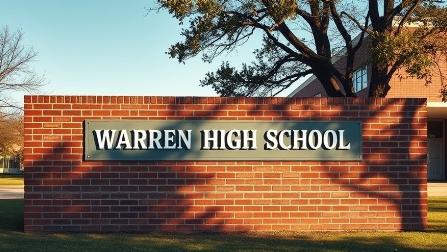 Warren High School sign highlighting community response to school safety in San Antonio.