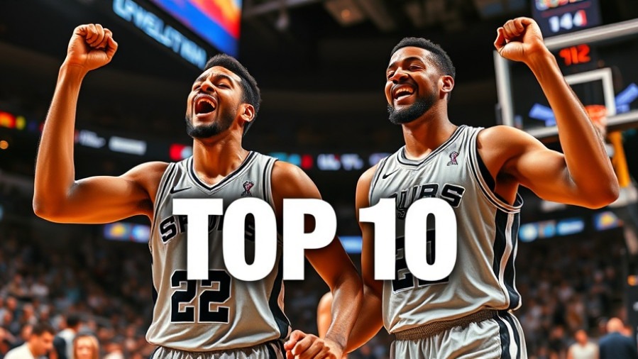 NBA highlights with players celebrating in Spurs jerseys, capturing basketball excitement.