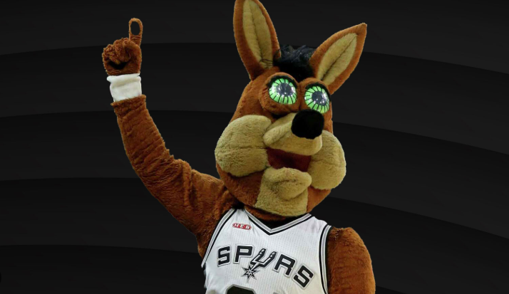 San Antonio Spurs player in a sports collage with logos.