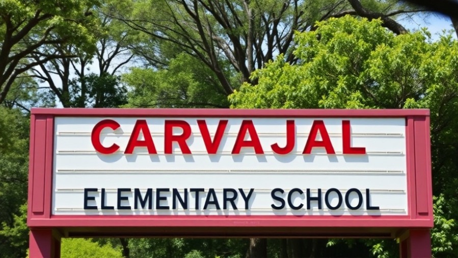Carvajal Elementary School sign surrounded by greenery, showcasing local education news in San Antonio.