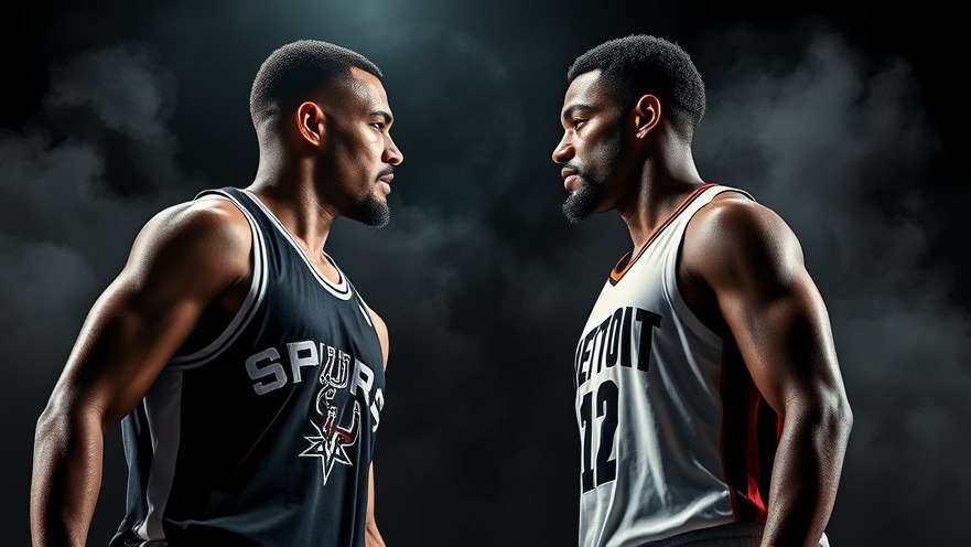 Dramatic NBA game recap: Spurs and Detroit players in high-contrast action.